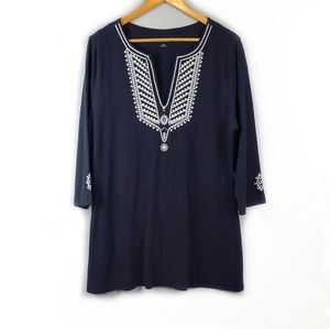 Soft Surroundings Black Embroidered Tunic Top Size